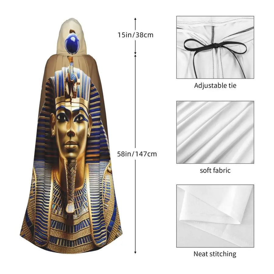 Pharaoh Golden Crown Hooded Cape – Egyptian Cosplay Cloak for Adults