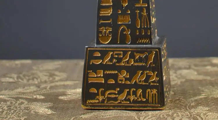 Gold-Plated Egyptian Obelisk – Resin Hieroglyphic Monument, Ancient Civilization Decor