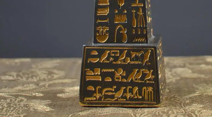 Gold-Plated Egyptian Obelisk – Resin Hieroglyphic Monument, Ancient Civilization Decor