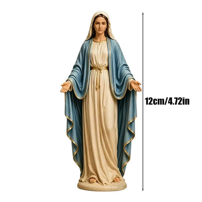 Mary Statue 12cm Open Arms Religious Figurine Resin Mary Desk Ornament for Home Living Room Bedroom Bathroom Desktop Bookshelf