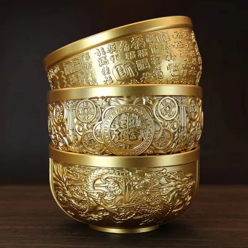 Engrave Bronze Copper Drinking Bowl Auspicious Tibetan Holy Water Milk Tea Cup Golden Buddhist 10 cm Bowl Home's Gift Decorative