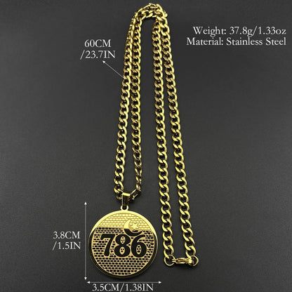 Muslim Arabic 786 Allah God Name Quran Stainless Steel Necklaces Wommen Men Islamic Talisman Star Crescent Moon Pendant Jewelry