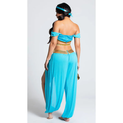 New Arrival In Stock Halloween Aladdin Jasmine Princess Cosplay Sexy Role Play Performance Costume Blue Stage Outfit