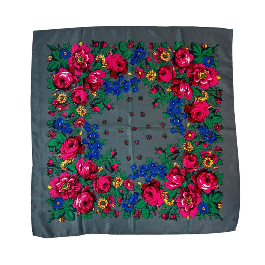 Babushka Bloom – 70cm Retro Floral Square Headscarf for Women