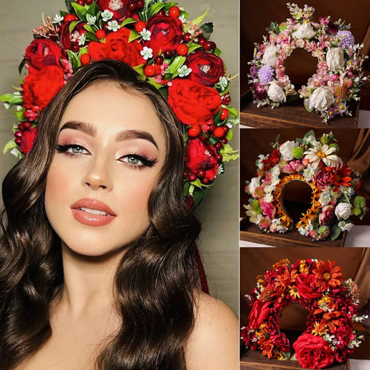 The Blooming Bride's Crown – Colorful Flower Headband Wreath for Weddings