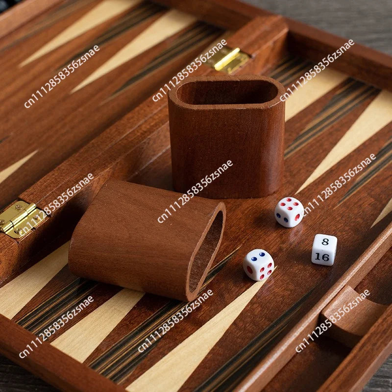 Solid wood veneer refined backgammon set, various sizes mahogany chess sets, business gift table, leisure puzzle chess and cards