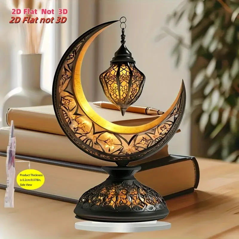 Elegant Crescent Moon and Lantern Tabletop Decoration Celebrating Islamic Ramadan and Eid Al Fitr, Home and Kitchen Decoration