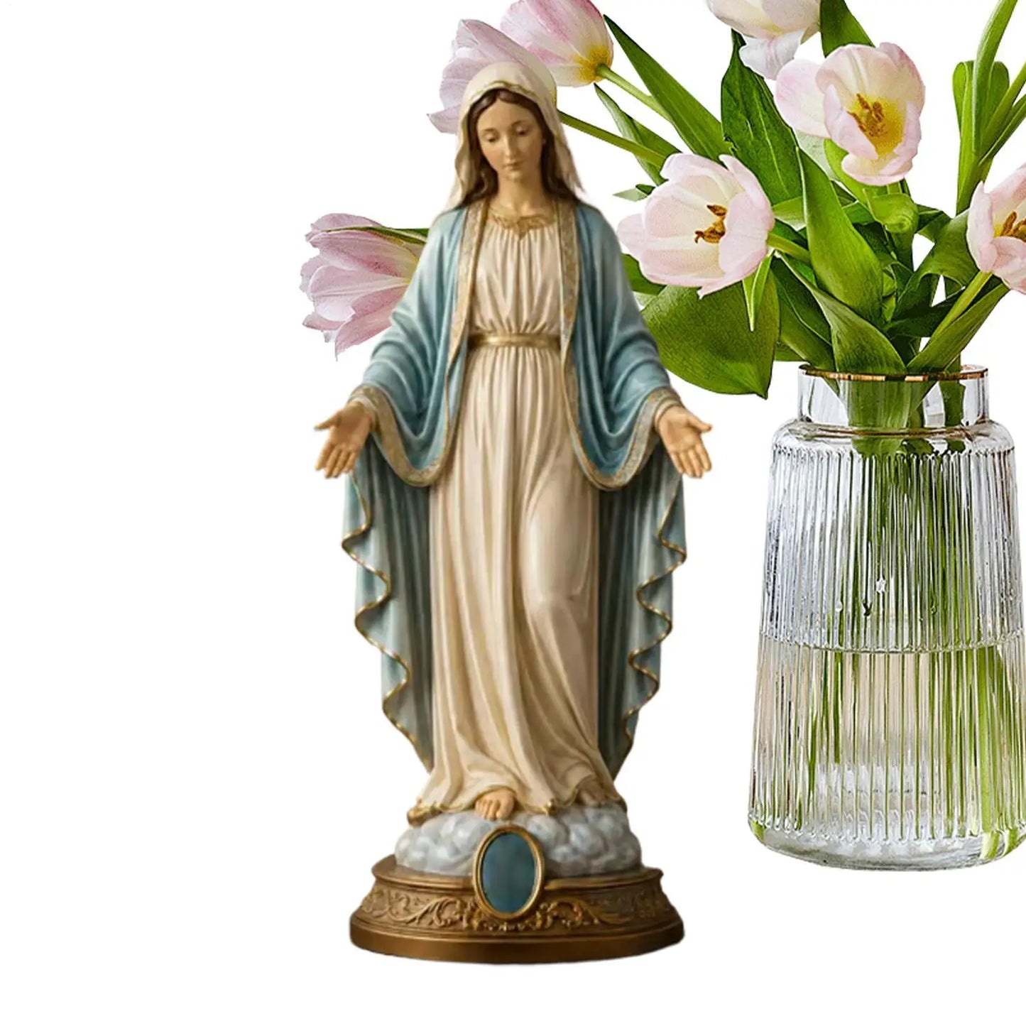8 Inch Jesus Heart Virgin Mary Figurines Blessed Mother Statues Collectible Figurines Religious Desk Decor For Bedroom