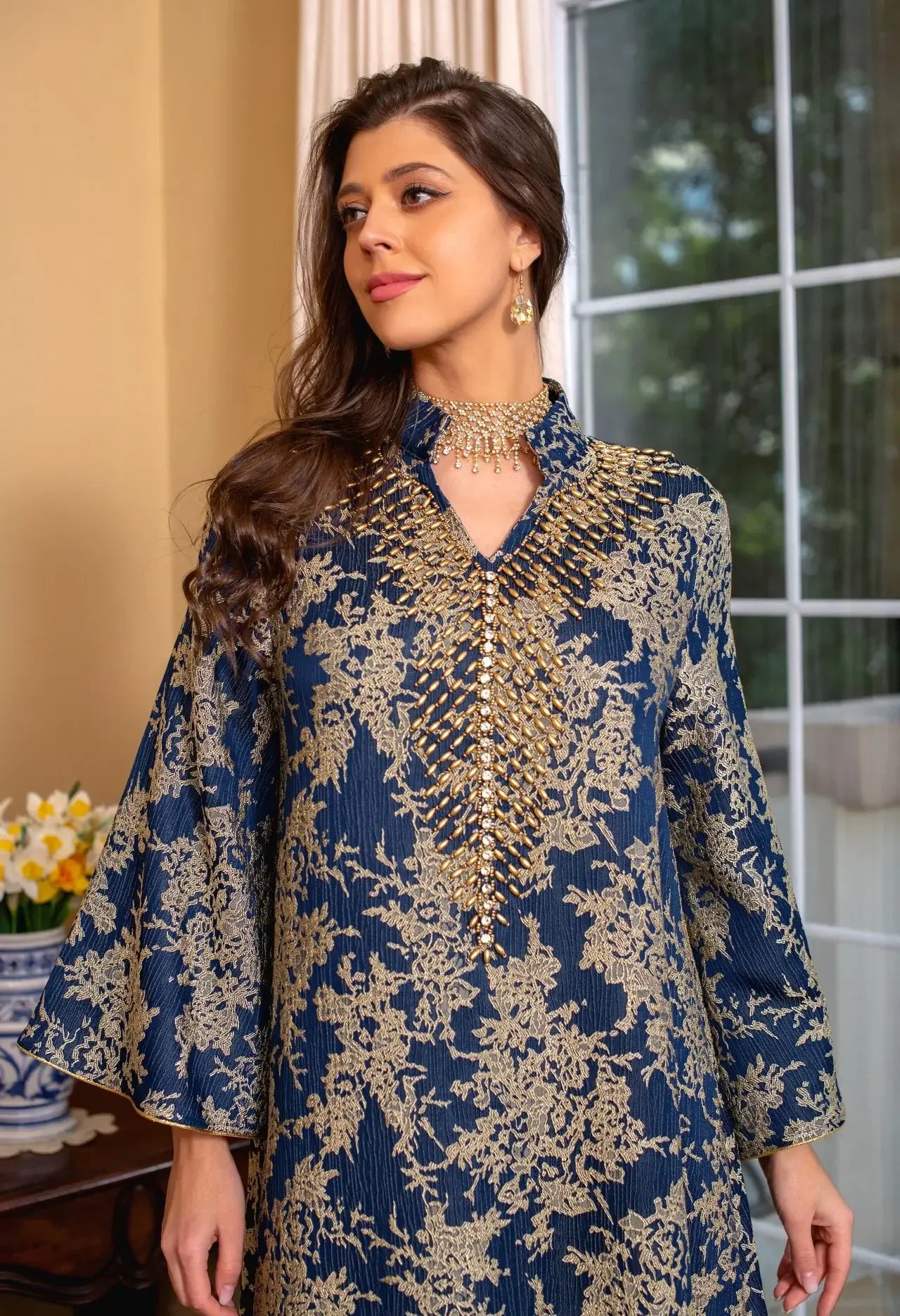 Eid Radiance – Beaded Collar Abaya for the Arab Woman in America