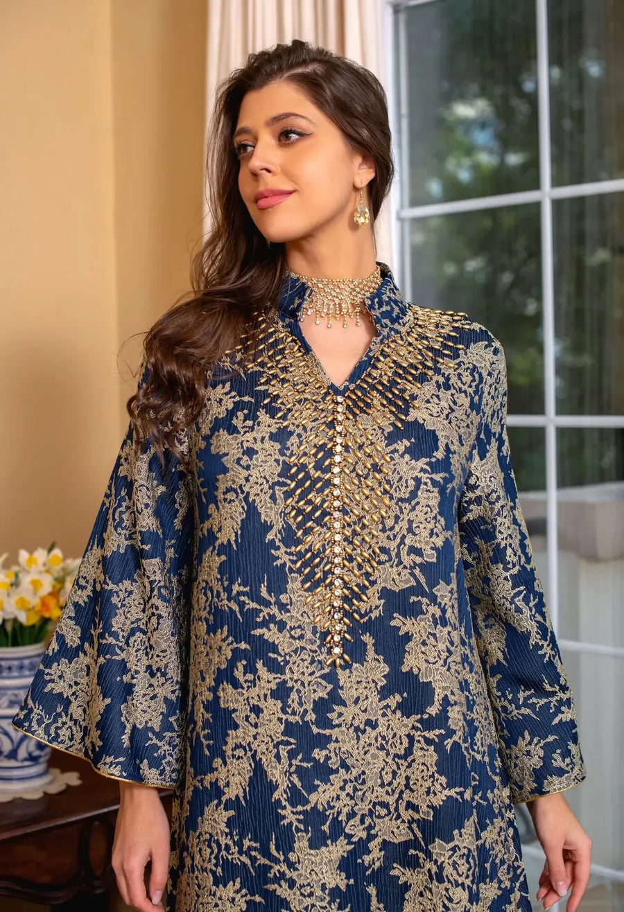 Eid Radiance – Beaded Collar Abaya for the Arab Woman in America
