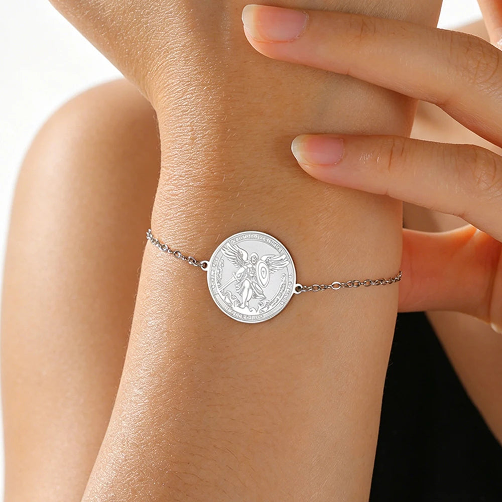 St. Michael Archangel Bracelet Stainless Steel Adjustable Link Chain Braided Rope Jewelry Protect Us Religious Amulet Christian