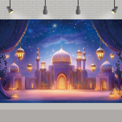 Arabic Aladdin Muslim Gold Mosque Background Fabric Princess Birthday Party Gift Photography Prop Decoration Banner Girl Poster