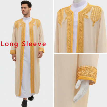 Traditional Arab Men's Robe Thobe Embroidered Dress Middle Eastern Ethnic Jubba Thobes Eid Djellaba Kimono Abaya Thoub Dishdasha
