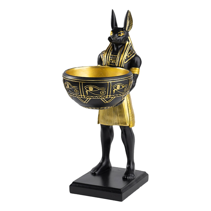 Anubis Statue with Bowl – 25cm Egyptian Sculpture & Desktop Organizer for Keys & Jewelry