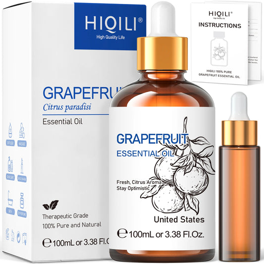 HIQILI Pure Grapefruit Essential Oil – 100ml, 100% Natural for Aromatherapy & Diffuser