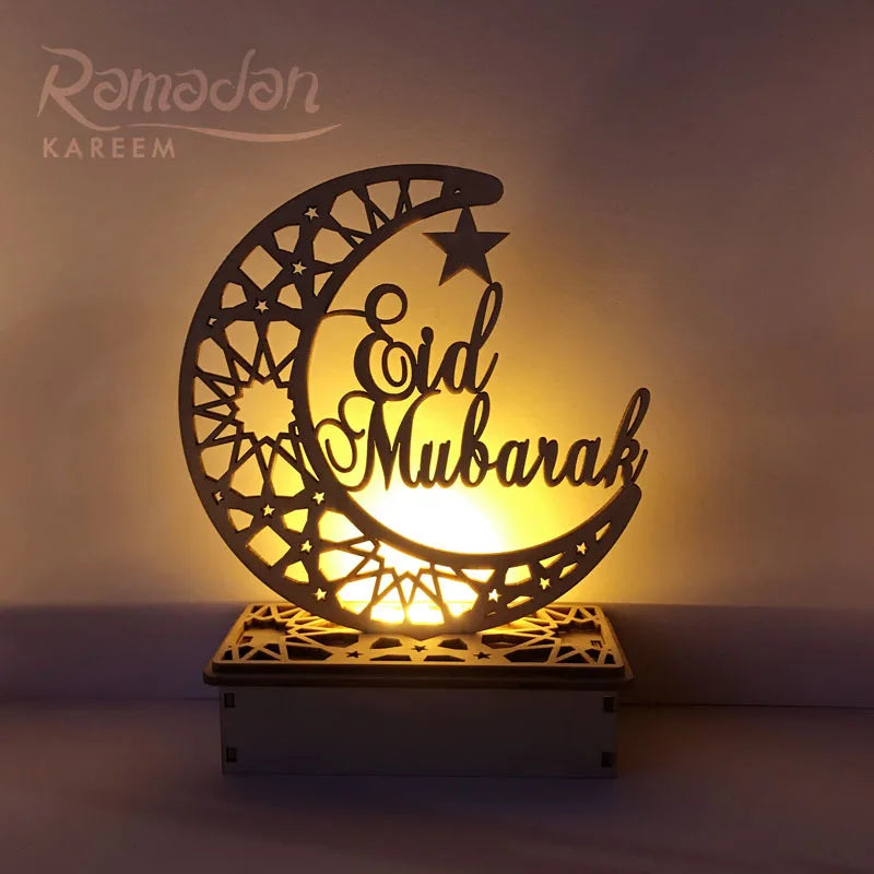 Ramadan Kareem LED Wooden Lantern Eid Mubarak Decoration for Home 2023 Islamic Muslim Party Supply Eid Al-Fitr Ornaments Lantern