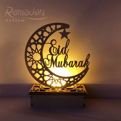 Ramadan Kareem LED Wooden Lantern Eid Mubarak Decoration for Home 2023 Islamic Muslim Party Supply Eid Al-Fitr Ornaments Lantern