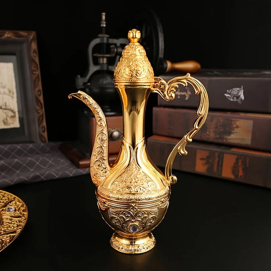 6-Piece Turkish Coffee Set – Vintage Metal Pot & Cups, Luxury Serving Collection