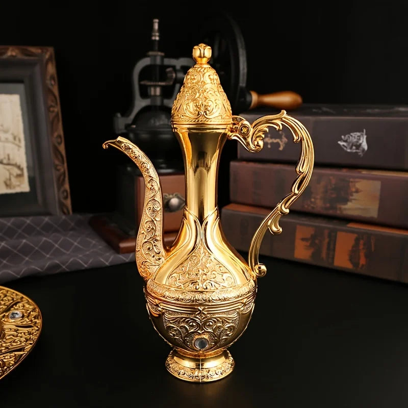 6-Piece Turkish Coffee Set – Vintage Metal Pot & Cups, Luxury Serving Collection