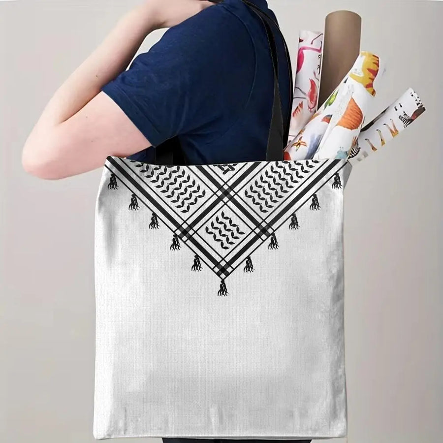 The Keffiyeh Keeper – Checkered Pattern Canvas Storage Tote