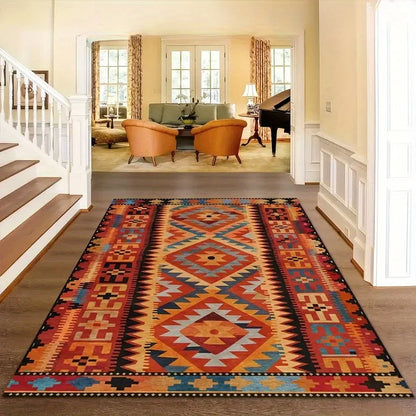 Velvet Dot Plush Colorful Southwestern Style Area Mat Non Slip Backing Machine Washable Vibrant Geometric Patterns Living Room