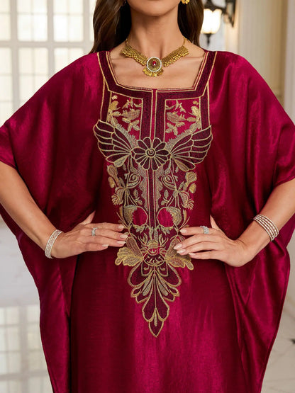 Beach Kaftans for Women Shining Material Embroidered Elegant Maxi Dresses Cover Ups for Swimwear Holiday Beachwear Bathing Suits