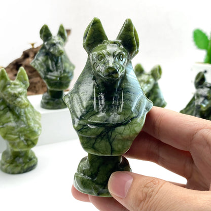 1PC Xiuyan Anubis Carved Ornaments,Stone Collection,Excellent gifts,Halloween,Easter,Halloween Decorative gifts,Home Decorations