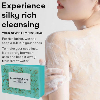 1/2PCS 100G Seaweed scrub particle soap is rich in vitamin E. It contains olive oil, which gently cleanses the face, moisturizes