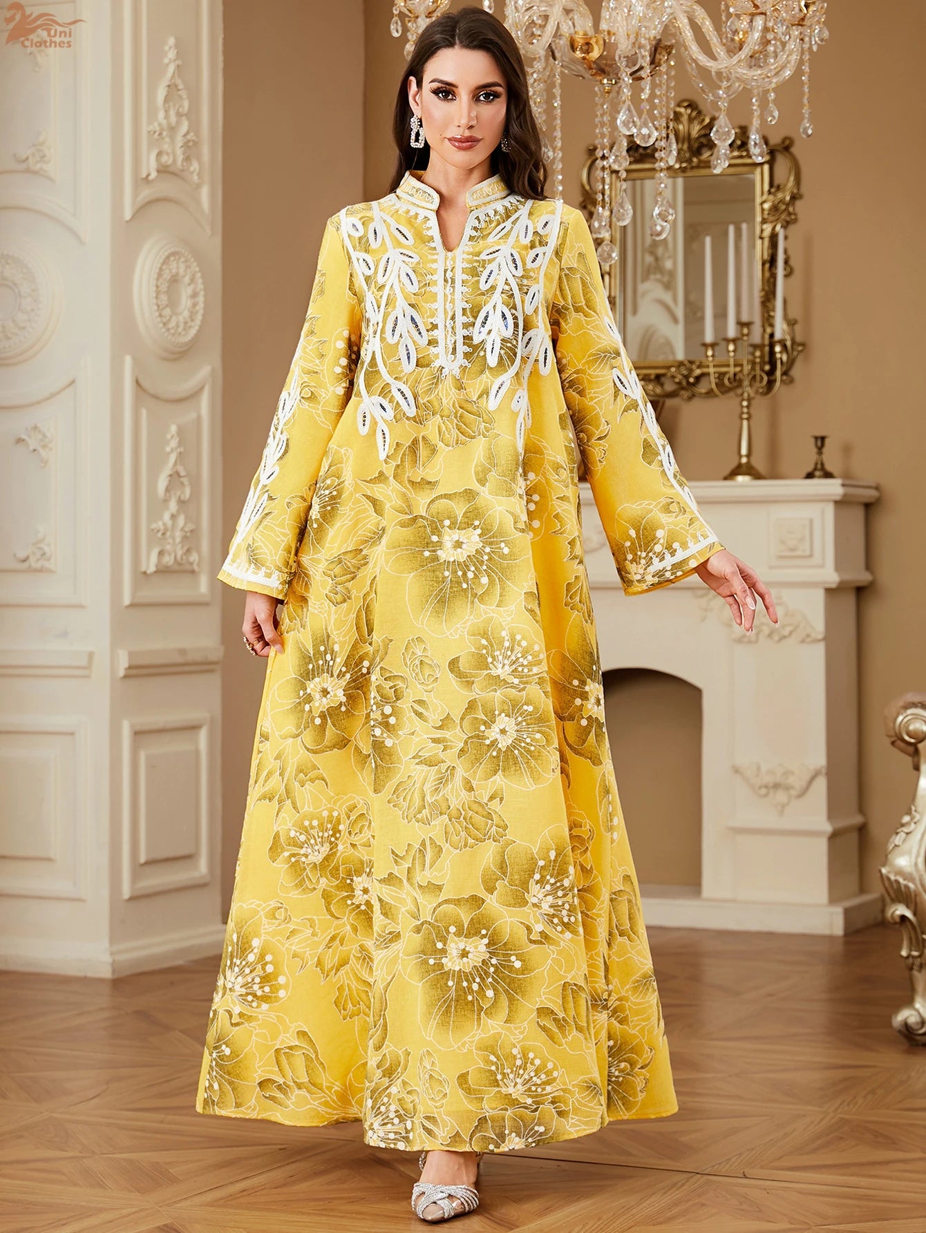 Zahraa – The Floral Stand Collar Kaftan for the Arab Woman in America