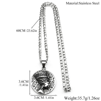 Nefertiti & Ankh Pendant – Titanium Steel Egyptian Cultural Symbol Necklace
