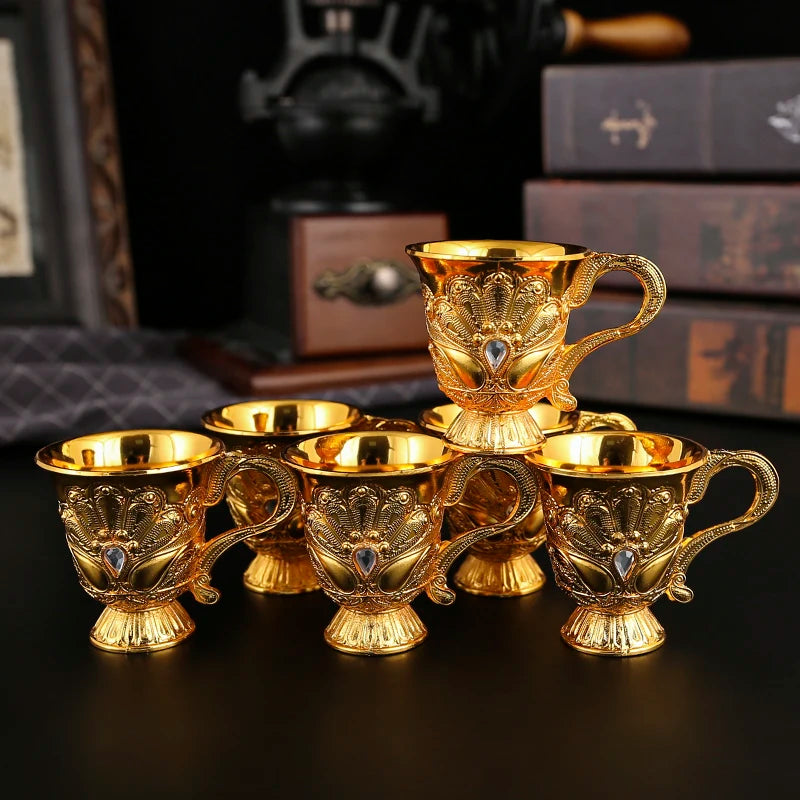 Metal Arabic Coffee Set – 6 Cups, Serving Tray & Pot for Home & Banquets