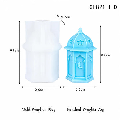 Ramadan Lantern Silicone Mold 3D Mosque Castle Candle Mold Eid Mubarak Islamic Plaster Gypsum Wax Resin Soap Making DIY Ornament