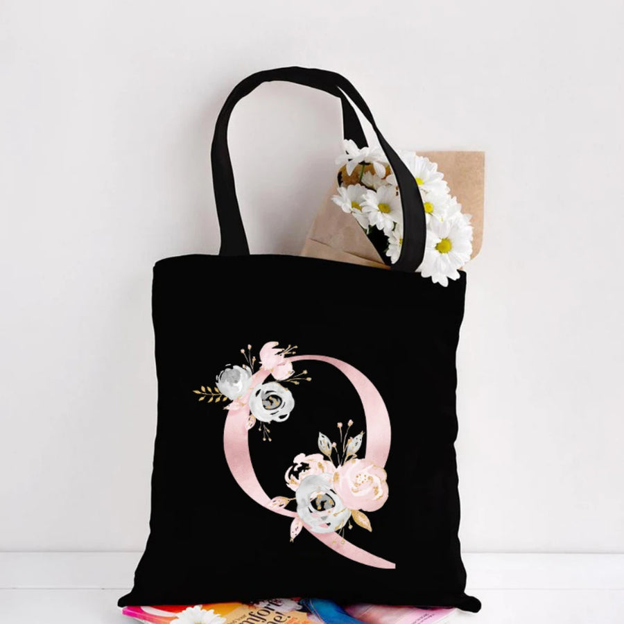 Her Letter, Her Bloom – Personalized Floral Initial Canvas Tote
