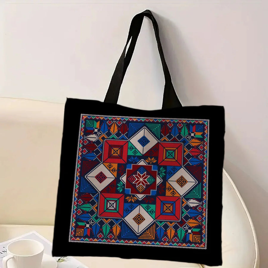 Heart Peace Floral Shoulder Bag – Arabic Calligraphy Keffiyeh Tatreez Art