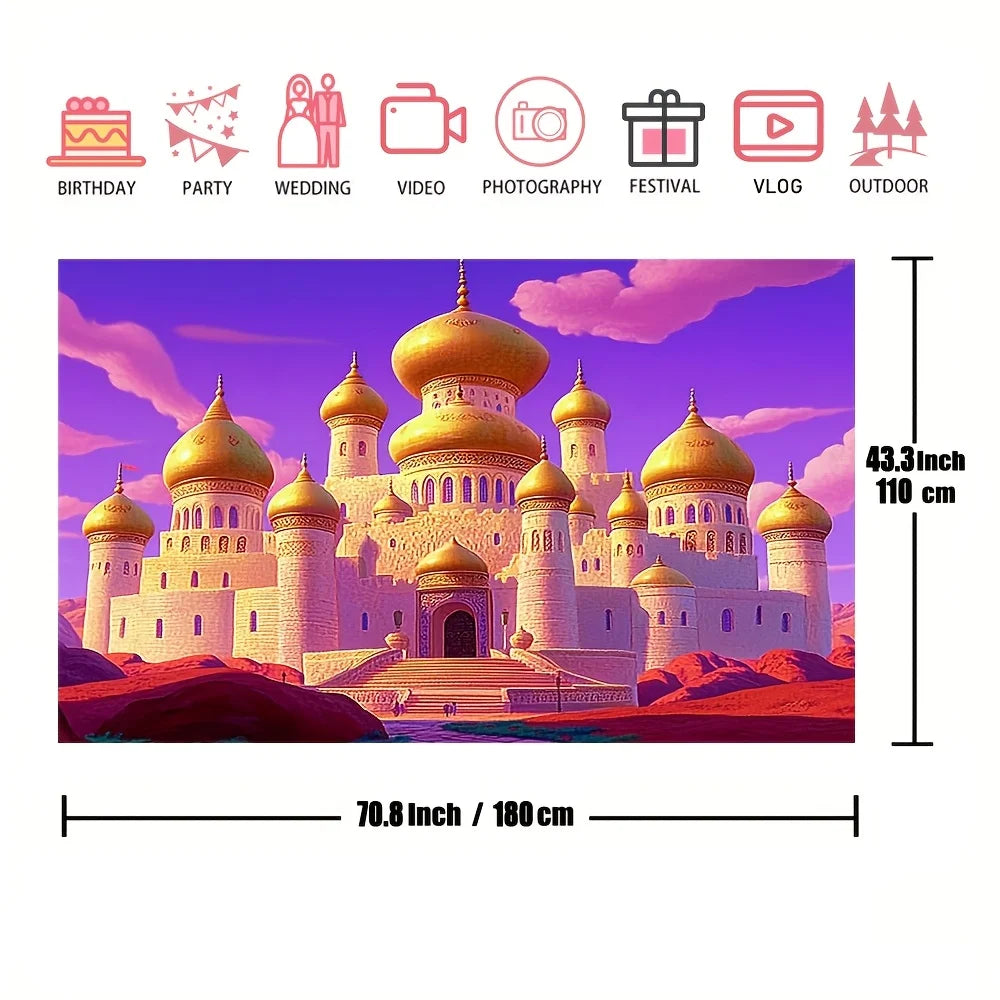 1pc Arab palace photo pavilion background, Aladdin Castle theme, polyester, for birthday parties, fairy tale theme pictures