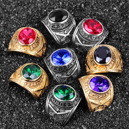 Stainless Steel Mens Rings Gold Silver Color Red Blue Rhinestone Simple Luxury for Male Boy Jewelry Creativity Gift Wholesale