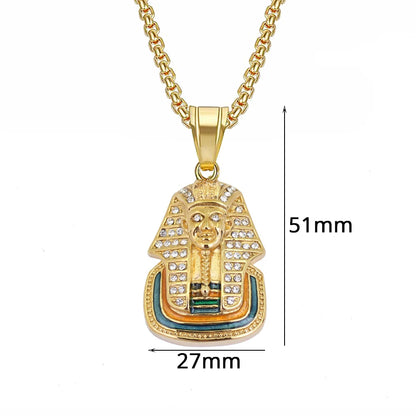 Iced Out Pharaoh Pendant – Gold-Tone Stainless Steel Egyptian Necklace for Men & Women