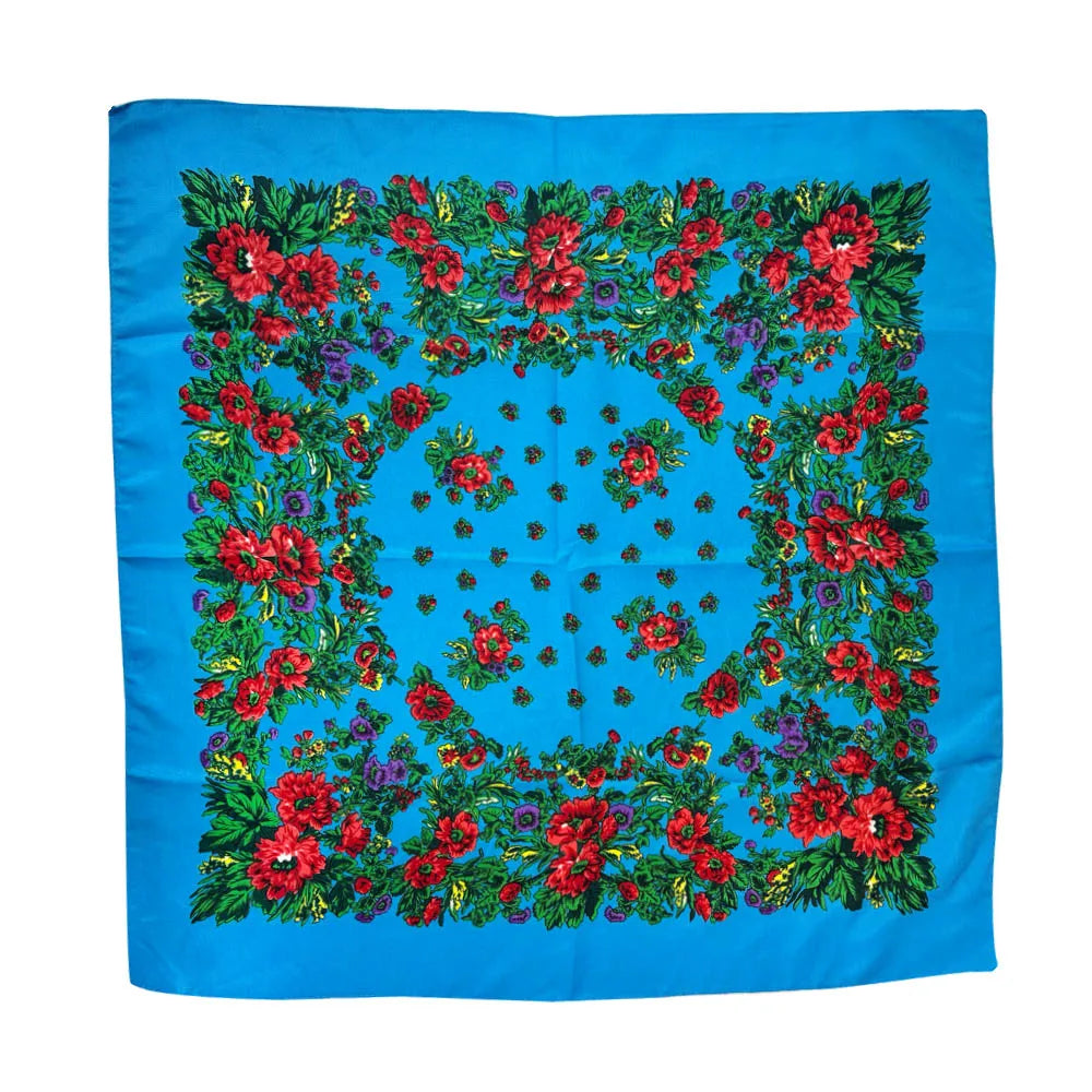 Babushka Bloom – 70cm Retro Floral Square Headscarf for Women