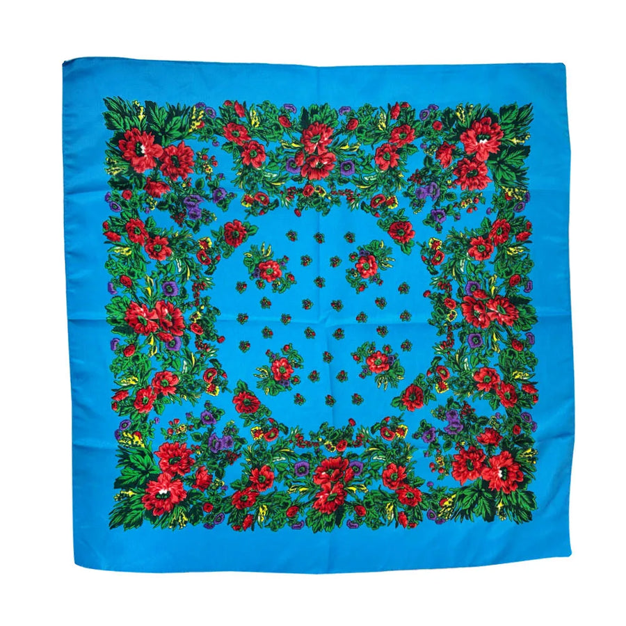 Babushka Bloom – 70cm Retro Floral Square Headscarf for Women