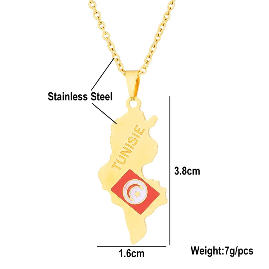 Tunisia Map & Flag Pendant – Stainless Steel Necklace, Gold & Silver Tone
