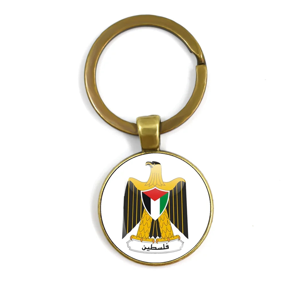 Personalized Art Patterns  Palestine Nation Flag Emblem 25mm Glass Cabohcon Keychain Key Rings for Women Men Jewelry Gift