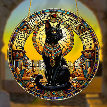 Egyptian Bastet Cat Goddess Acrylic Suncatcher-Animal Theme Indoor Wall Hanging for Living Room,Festive Party Decor,Gift
