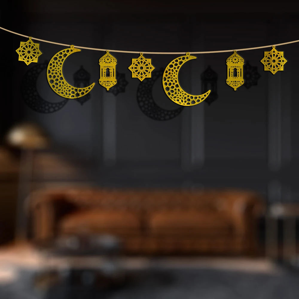 Ramadan Hanging Decoration Acrylic Eid Mubarak Moon Star Lantern Pendant Ramadan Decoration 2025 Eid Party Ornament Home