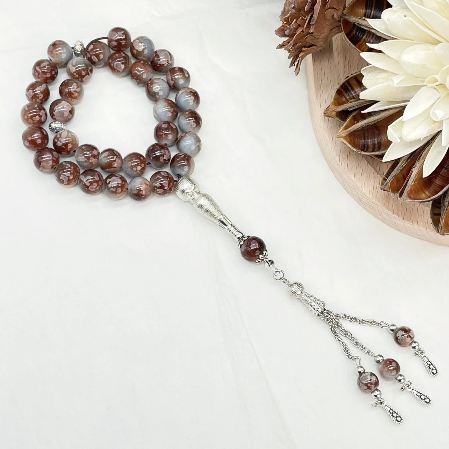 Colorful Islamic Prayer Beads with Metallic Tassel, Muslim Glass Tasbih Bracelet for Ramadan Valentine's Thanksgiving Gift Idea