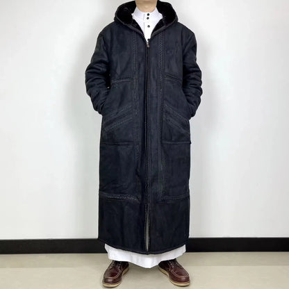 Wholesale Men's Scalp Abaya Men Winter Fur Thicken Suede Men's Robe Cardigan Bisht Muslim Coat Fleece Warm Islam Clothing