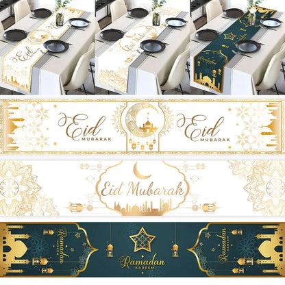 EID Mubarak Decoration Table Runner Ramadan Decor 2024 For Home Tablecloth Ramadan Kareem Islamic Muslim Party Eid Al-Fitr Gifts