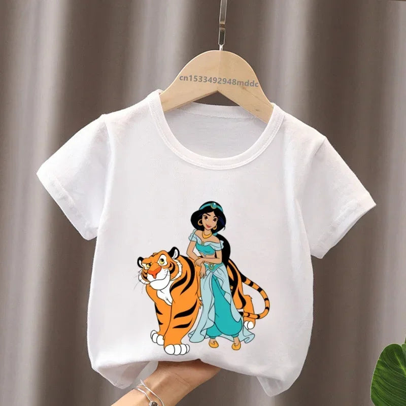 Hot Sale Aladdin Jasmine Princess Print Cartoon Kids T-Shirts Girls Clothes Baby Boys Short Sleeve T shirt Summer Children Topsr