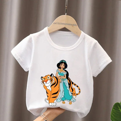 Hot Sale Aladdin Jasmine Princess Print Cartoon Kids T-Shirts Girls Clothes Baby Boys Short Sleeve T shirt Summer Children Topsr
