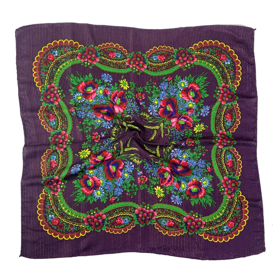 Babushka Bloom – 70cm Retro Floral Square Headscarf for Women