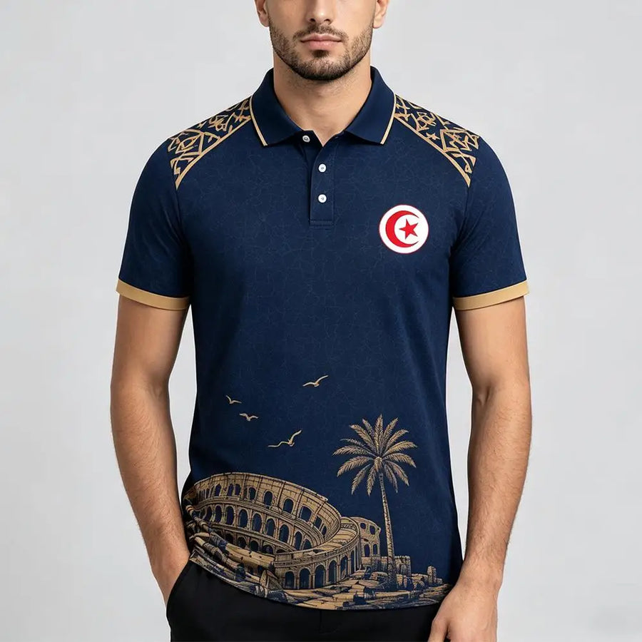 Tunisia 2026 Flag & Landmark Polo – Classic Lapel Button Top, Unisex Streetwear